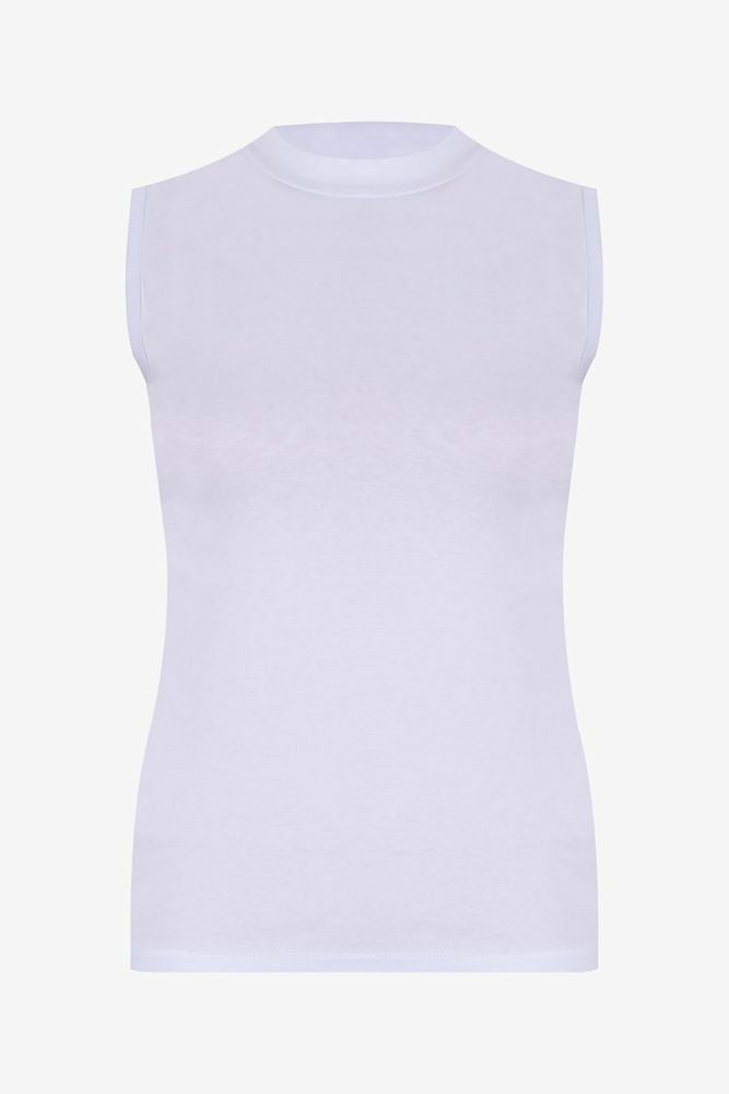 Kadın Kolsuz Likralı Pamuklu Yarım Balıkçı Body Beyaz - XL - Beyaz - XL