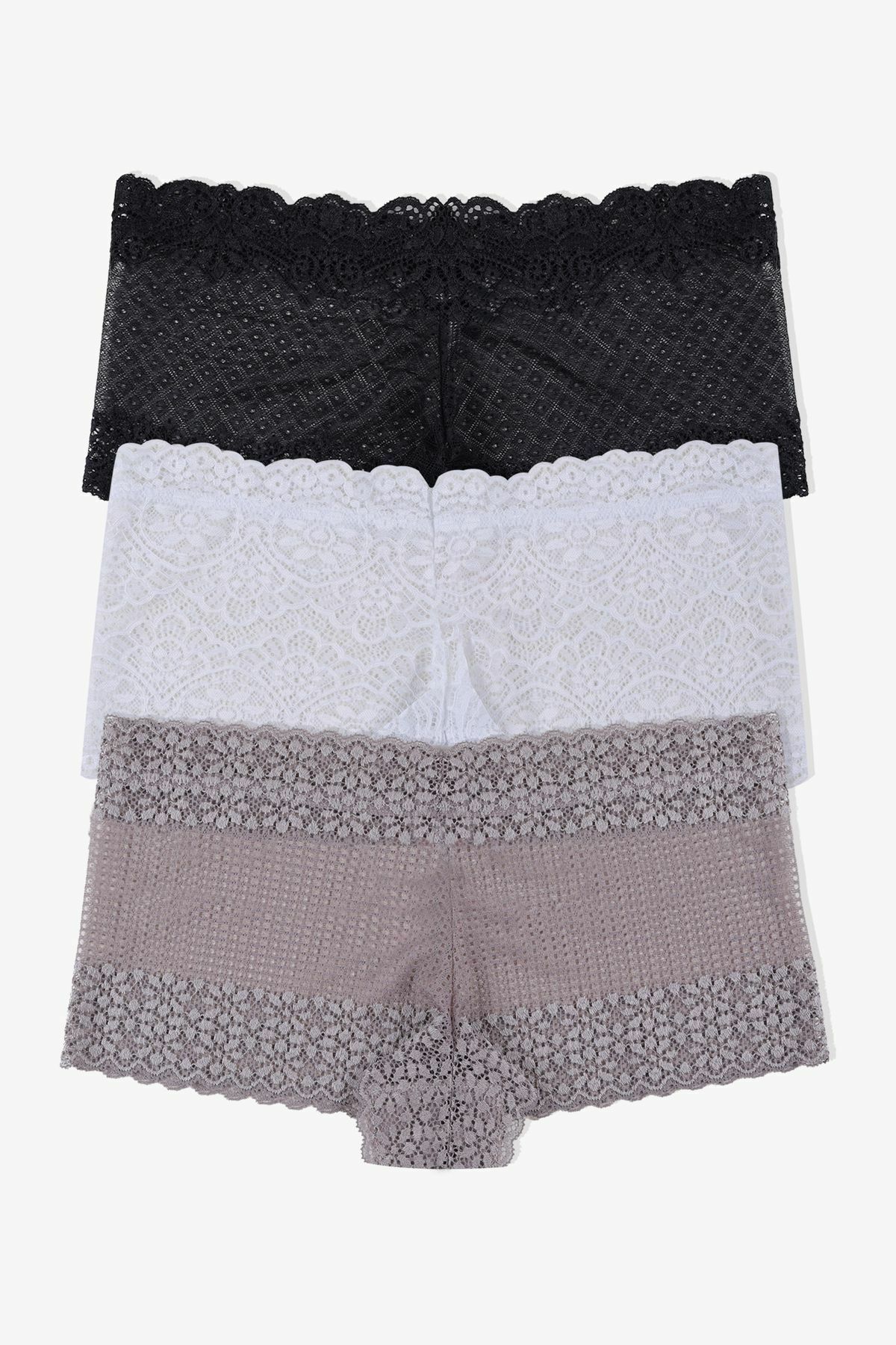 Kadın 3'lü Dantelli Boxer Külot (FARKLI DANTEL SEÇENEKLERİ) siyahekruvizon - L/XL