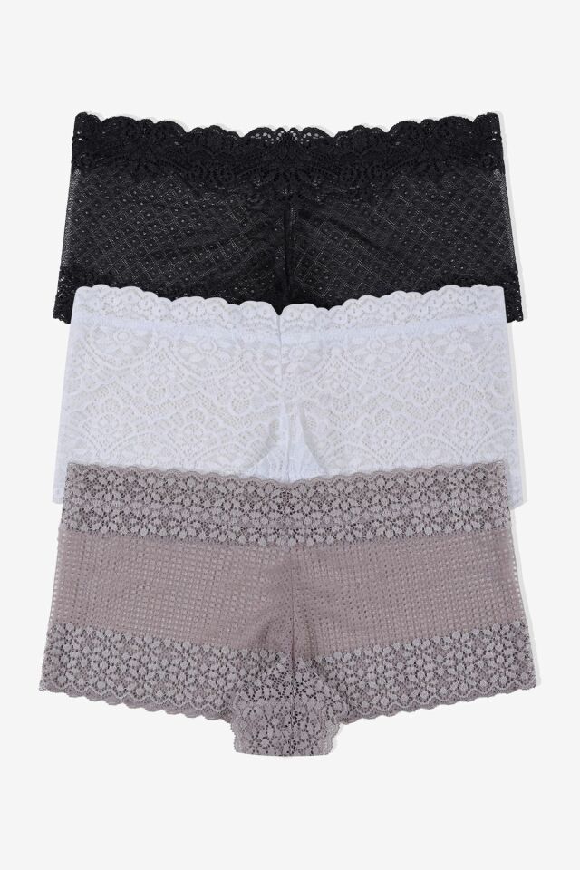 Kadın 3'lü Dantelli Boxer Külot (FARKLI DANTEL SEÇENEKLERİ) siyahekruvizon - L/XL