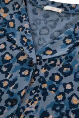 Kadın Mavi Leopar Desenli Düğmeli Pamuklu Gömlek Yaka Uzun Kollu pijama takımı Çok Renkli - S - Çok Renkli - S