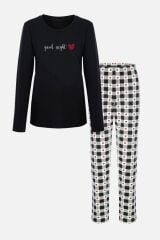 Kadın Ekose Desenli Pamuklu Likralı Pijama Takımı Çok Renkli - M