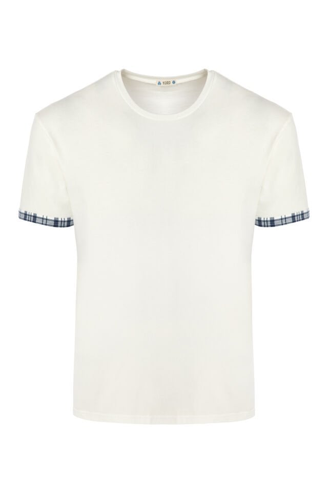 Erkek Kol Ekose Desenli Cepli Şort Takım M - Ekru - Gri