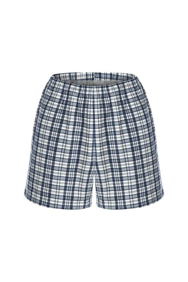 Erkek Kol Ekose Desenli Cepli Şort Takım M - Ekru - Gri