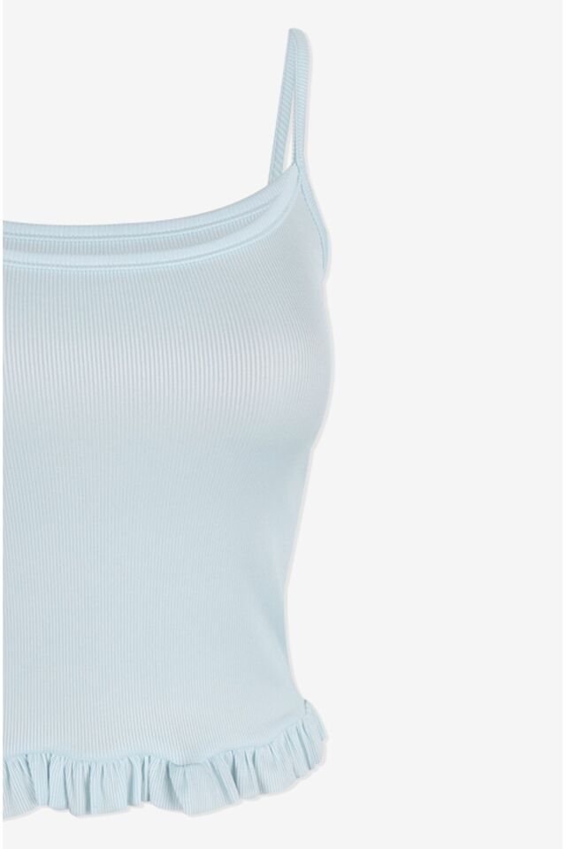 Kadın İnce Askılı Fırfır Şortlu Pijama Takımı Bebe Mavisi - S