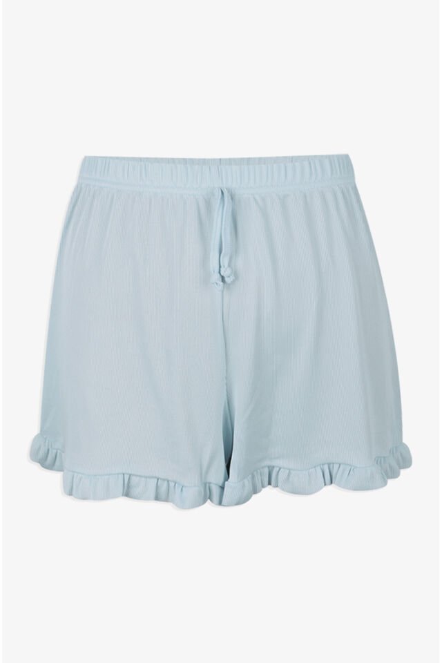 Kadın İnce Askılı Fırfır Şortlu Pijama Takımı Bebe Mavisi - S