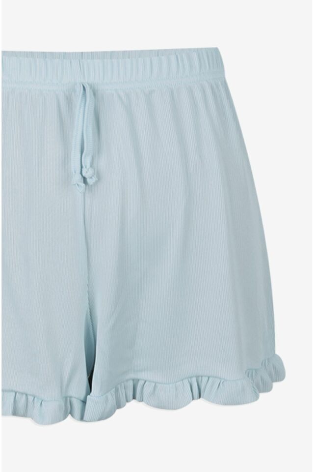 Kadın İnce Askılı Fırfır Şortlu Pijama Takımı Bebe Mavisi - S