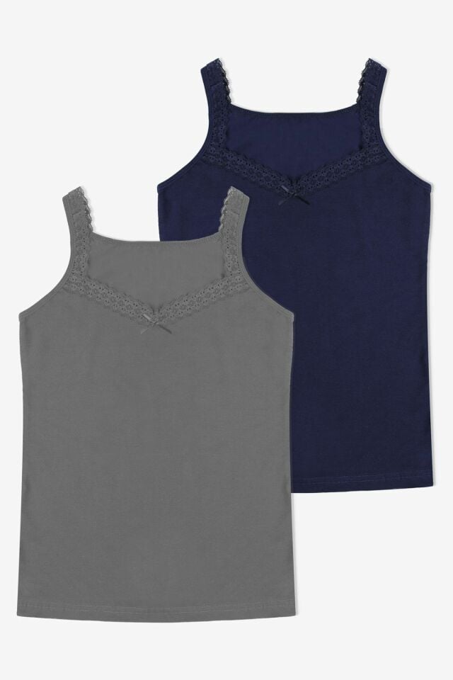 Kadın Dantel Detaylı Atlet LacivertGri - L/XL