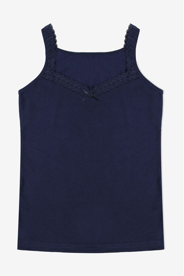 Kadın Dantel Detaylı Atlet Lacivertgri - L/XL