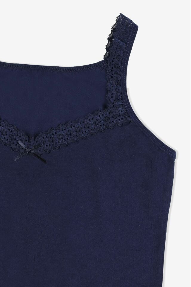 Kadın Dantel Detaylı Atlet Lacivertgri - L/XL