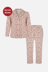 Kadın Minik Leopar Desenli Curve Büyük Beden Battal Pamuklu Pijama Takımı Çok Renkli - 4XL
