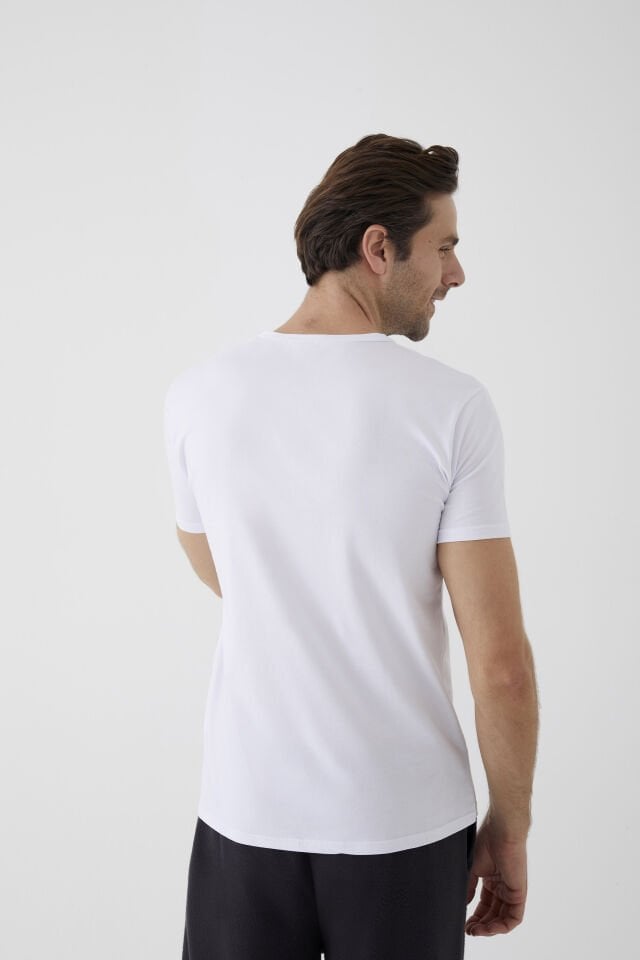 Erkek Pamuklu V Yaka Kısa Kollu Tişört Beyaz - 2XL
