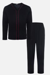 Erkek Pamuklu, Likralı, Düğmeli ve Cep Detaylı Pijama Takımı KO6301PJ-2 - M - KO6301PJ-2 - M