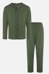 Erkek Pamuklu, Likralı, Düğmeli ve Cep Detaylı Pijama Takımı KO6301PJ-2 - M - KO6301PJ-2 - M