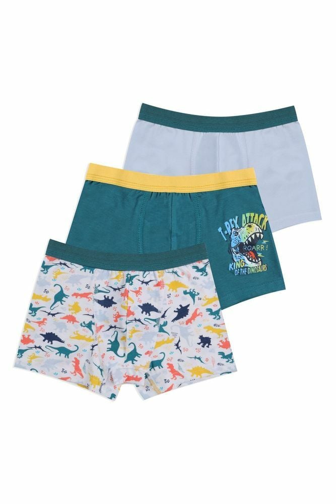 Erkek Çocuk Pamuklu Uzay Baskılı 3'lü Boxer 9- 11 Yaş - Gri - Yeşil