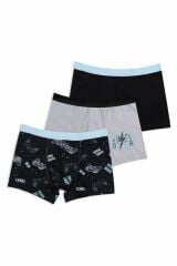 Erkek Çocuk Pamuklu Uzay Baskılı 3'lü Boxer 9- 11 Yaş - Gri - Yeşil