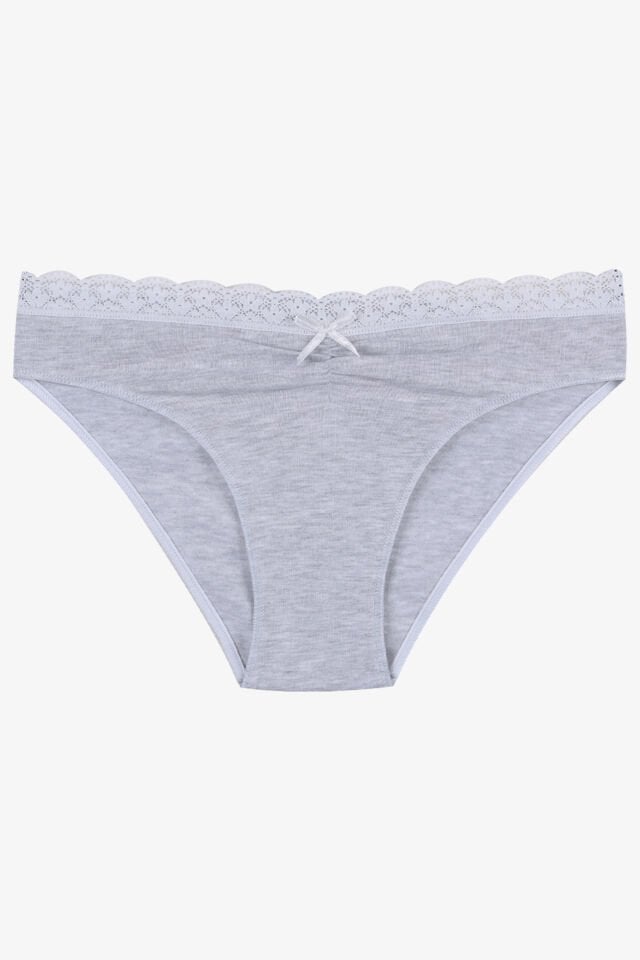 Kadın Ön Bel Dantelli Büzgülü ve Fiyonk Detaylı Lastikli Külot 7'li XL - Mor - Gri
