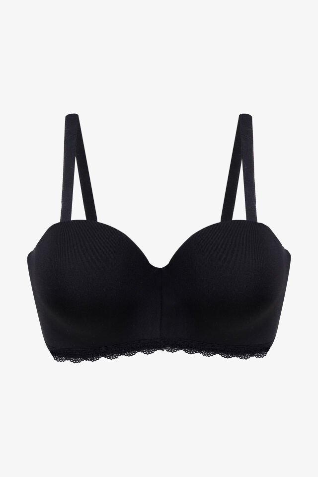 2'Lİ PAKET - Kadın Dolgusuz Mikro Straplez Sütyen 80B - Siyah-Ten