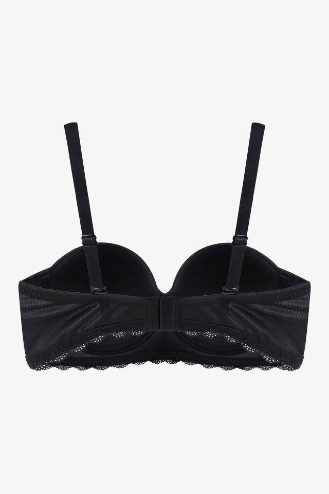 2'Lİ PAKET - Kadın Dolgusuz Mikro Straplez Sütyen 80B - Siyah-Ten