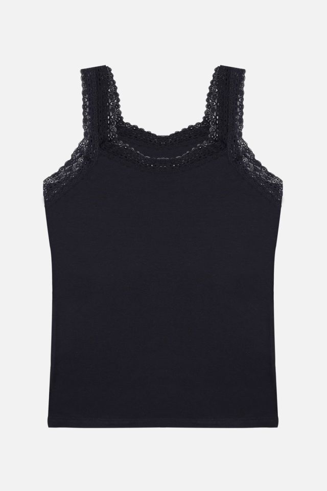 Kadın 2'li Dantel Askılı Atlet Sıyah - 2XL