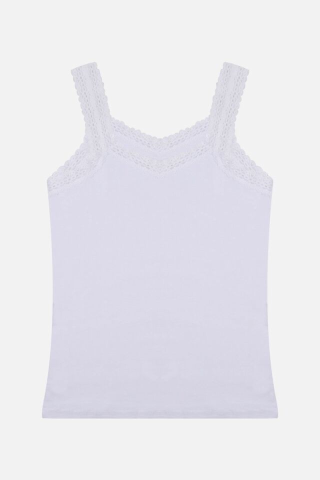 Kadın 2'li Dantel Askılı Atlet Beyaz - 2XL