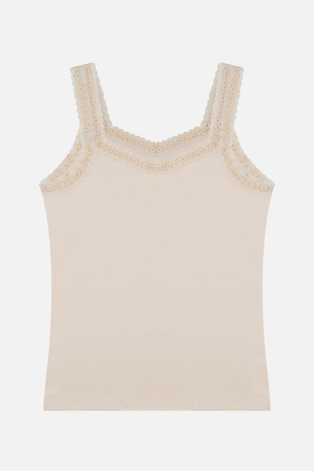 Kadın 2'li Dantel Askılı Atlet Tenbeyaz - L/XL