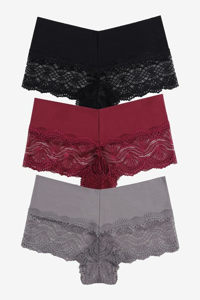 Kadın 3'lü Dantelli Boxer-külot siyahbordovizon - M - siyahbordovizon - M