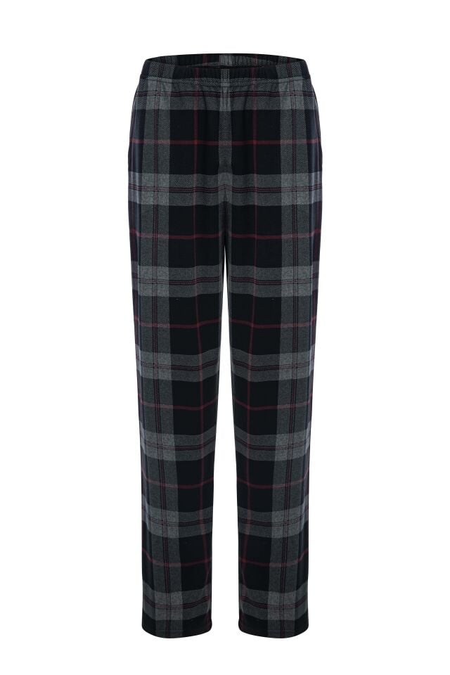 Erkek Pamuklu  2'li Tek Alt Pijama Gri - Siyah - 2XL