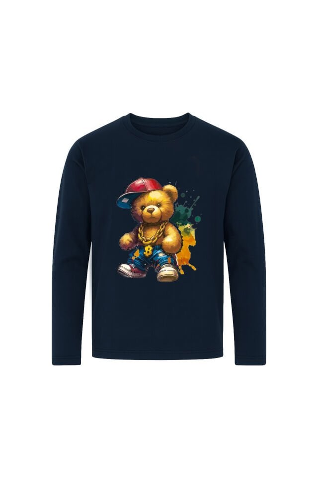 Erkek Pamuklu Ayıcık Baskılı Ekoseli Cepli Pijama Takımı Lacivert -Yeşil - M