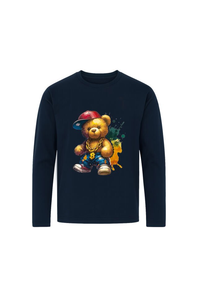 Erkek Pamuklu Ayıcık Baskılı Ekoseli Cepli Pijama Takımı Lacivert -Yeşil - XL