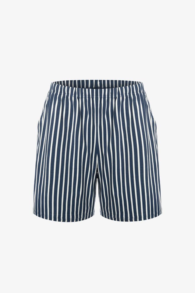 Erkek Pamuklu Mavi Baskılı Cepli Şort Pijama Takımı L - Mavi - Beyaz