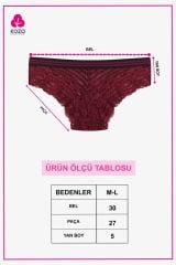 Kadın 3'lü Çizgili Lastikli Dantelli Külot Siyahbeyazbordo - M - Siyahbeyazbordo - M