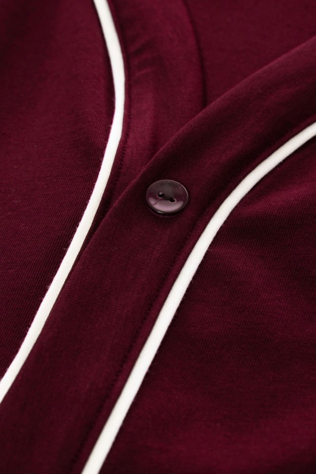 Erkek Kısa Kollu Pamuklu Gömlek Yaka Düğmeli Biyeli Pijama Takımı S - Bordo