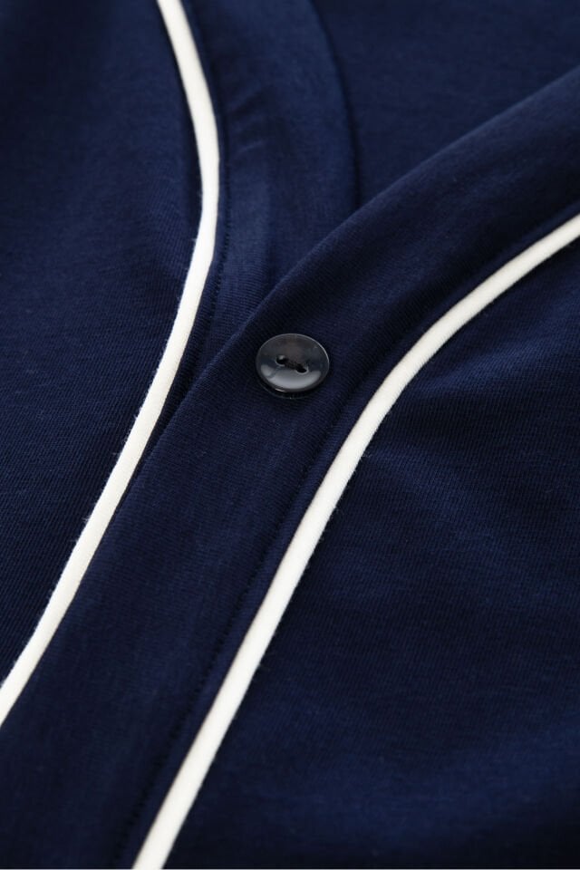 Erkek Kısa Kollu Pamuklu Gömlek Yaka Düğmeli Biyeli Pijama Takımı S - Siyah - Beyaz