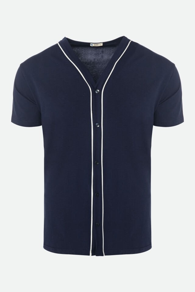 Erkek Kısa Kollu Pamuklu Gömlek Yaka Düğmeli Biyeli Pijama Takımı S - Siyah - Beyaz