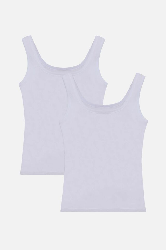 Kadın 2'li Kalın Askılı Likralı Atlet Beyaz