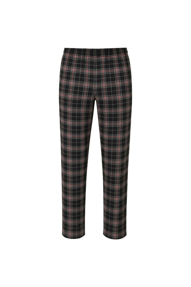 Erkek Pamuklu Uzun Kollu Yamalı Ekose Desenli Pijama Takımı Siyah - Kırmızı - M