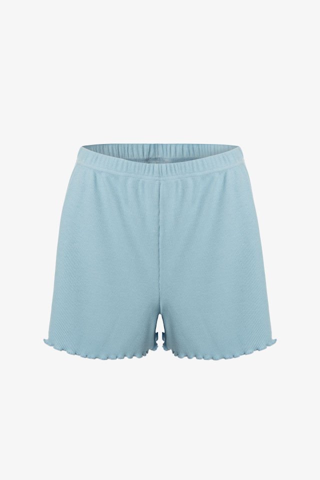 Kadın İnce Askılı Dantelli Fiyonklu Pamuklu Şortlu Pijama Takımı M - Mavi