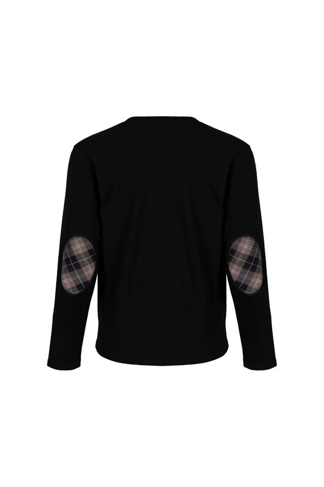 Erkek Pamuklu Uzun Kollu Yamalı Ekose Desenli Pijama Takımı Siyah - Kırmızı - 2XL