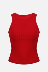 Kadın Halter Yaka Kaplı Sporcu Crop Kırmızı - L - Kırmızı - L