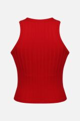 Kadın Halter Yaka Kaplı Sporcu Crop Kırmızı - L - Kırmızı - L