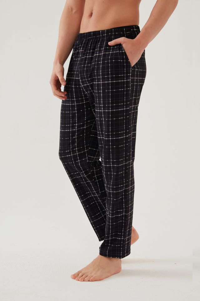 Erkek Pamuklu Ekose-Siyah 2'li Tek Alt Pijama S - Siyah - Füme
