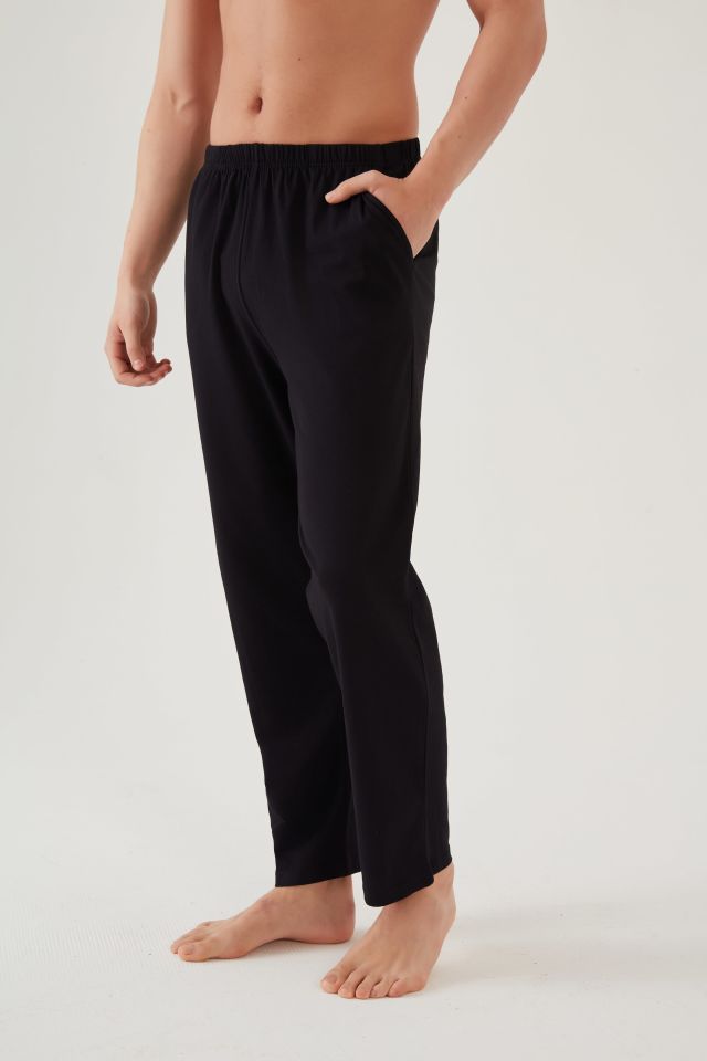 Erkek Pamuklu Ekose-Siyah 2'li Tek Alt Pijama S - Siyah - Füme