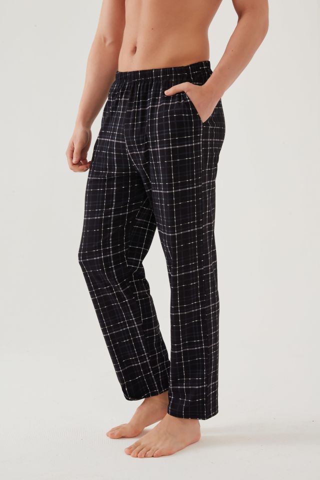 Erkek Pamuklu Ekose-Siyah 2'li Tek Alt Pijama S - Siyah - Füme