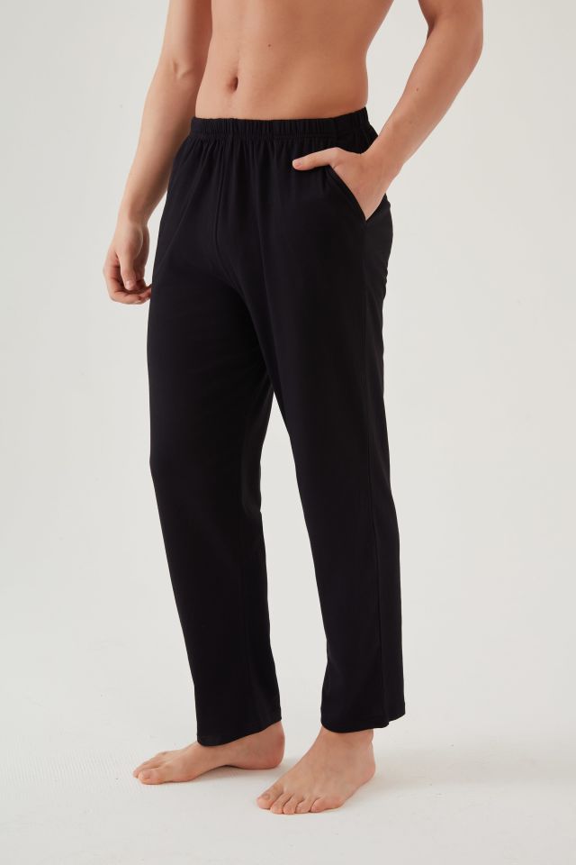 Erkek Pamuklu Ekose-Siyah 2'li Tek Alt Pijama S - Siyah - Füme