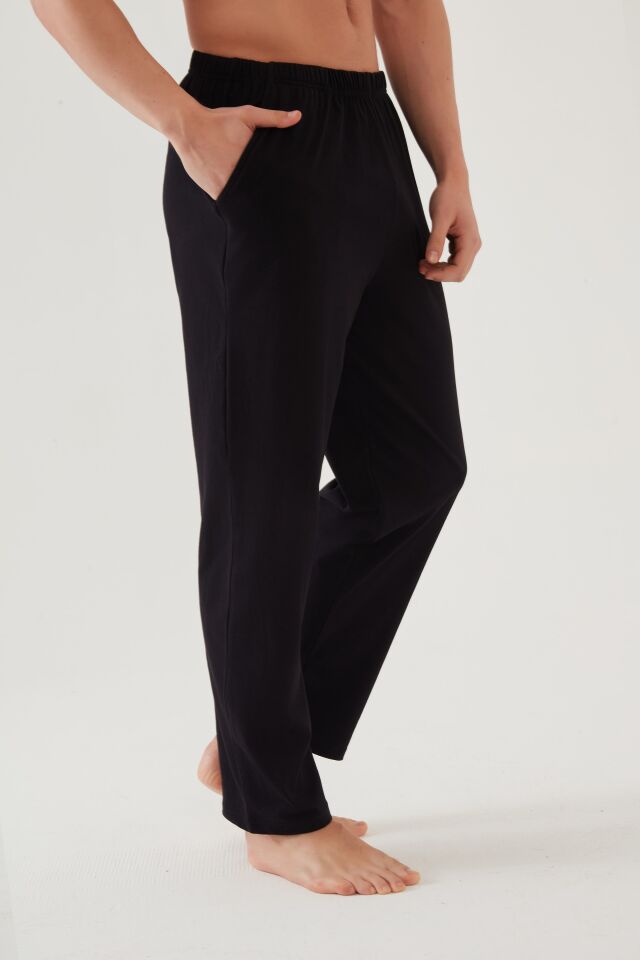 Erkek Pamuklu Ekose-Lacivert 2'li Tek Alt Pijama XL - Siyah - Füme