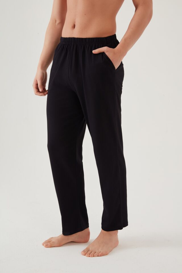 Erkek Pamuklu Ekose-Lacivert 2'li Tek Alt Pijama XL - Siyah - Füme