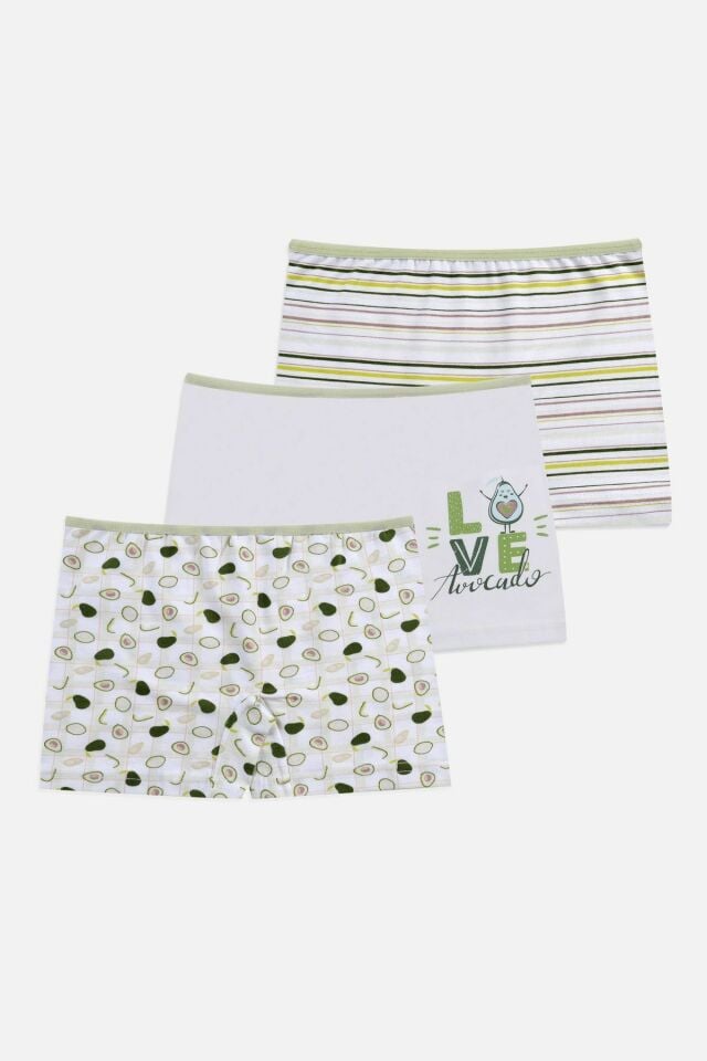 Kız Çocuk 3'lü Avokado Desenli Boxer 1052-19 - 7-9 Yaş