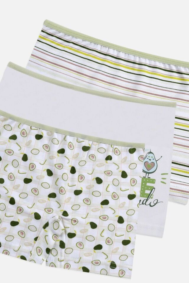 Kız Çocuk 3'lü Avokado Desenli Boxer 1052-19 - 7-9 Yaş