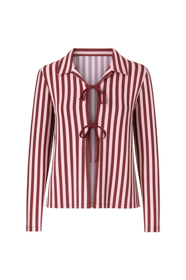 3'lü  Çizgili Pamuklu  Pijama Takımı Bordo - Pembe - M