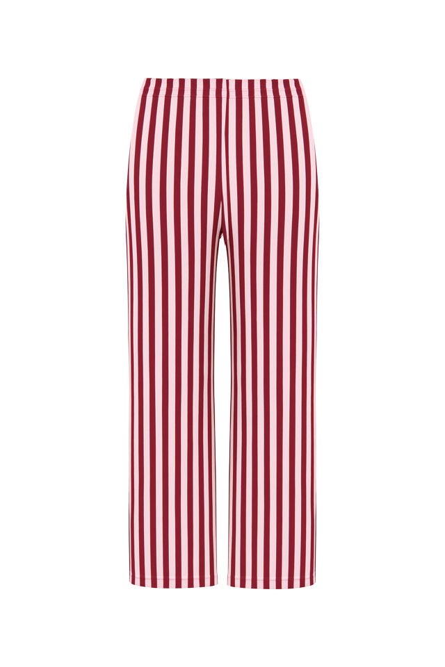 3'lü  Çizgili Pamuklu  Pijama Takımı Bordo - Pembe - M